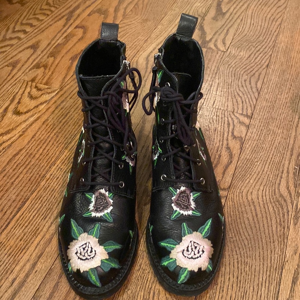 Floral Embroidered Combat Boots